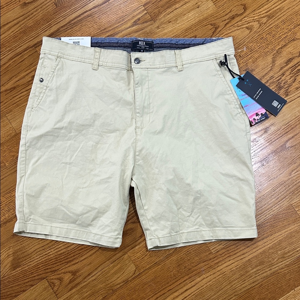 Men's MBX Premium Goods Tan Dock Shorts, stretch comfort fit flat front 38